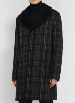 SAINT LAURENT　Faux Shearling-Lined Checked Wool-Bouclé Overcoat