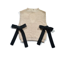 dearie dada　tie knit vest / biscuit × black