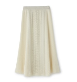 tan CABLE MOTIF FLAIR SKIRT - [WHITE]