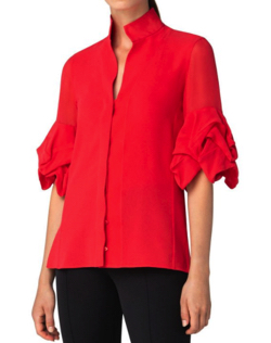 Akris　Tiered-Sleeve Button-Front Collared Blouse