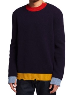 MARNI　Men's Distressed Colorblock Crew Sweater