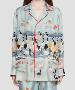 ライトブルーの鶴シャツパジャマ