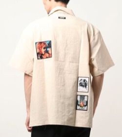 プロミスシンデレラ・眞栄田郷敦衣装ベージュのパッチワークプリントシャツ