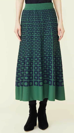グリーンのジオメトリックジャガードスカート