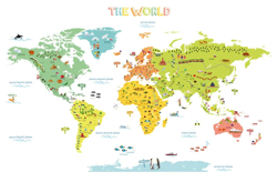 カラフルな世界地図ウォールステッカー