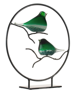 グリーンのガラスの鳥のオブジェ