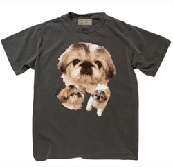 ダークグレーの犬プリントTシャツ