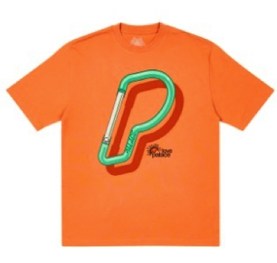 【シュウペイ】オレンジのプリントデザインTシャツ