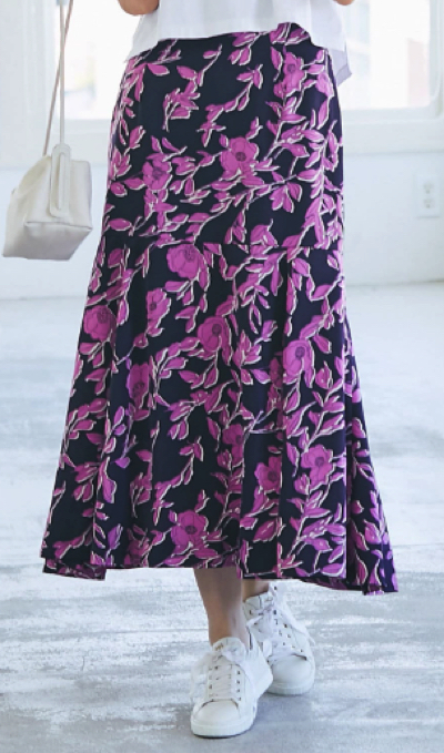 ネイビーxムラサキの花柄マーメイドスカート