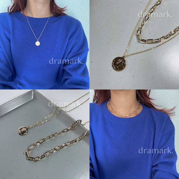 サイレント川口春奈衣装青ニットにつけてるネックレス画像( 2連コインチェーンネックレス・ゴールド)