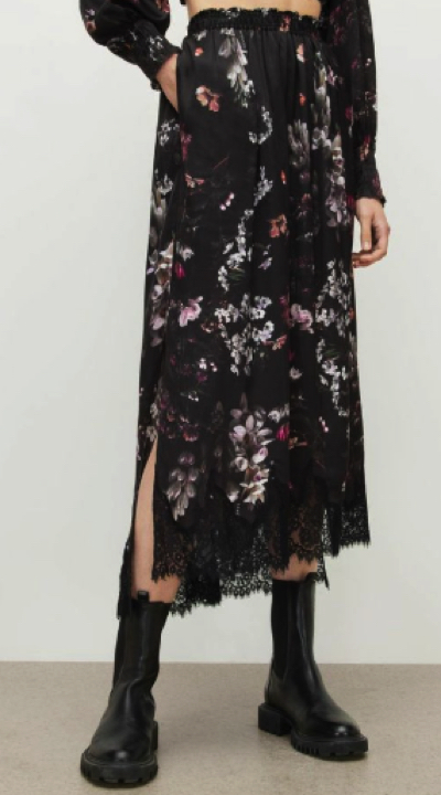 ALLSAINTS(オールセインツ)・ブラックの花柄スカート