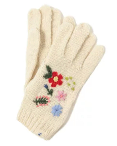 BEAMS(ビームス)・ホワイトの花柄刺繍手袋