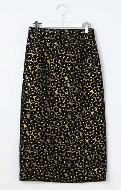 NOLLEY’S(ノーリーズ)・ブラックxゴールドのラメレオパードタイトスカート
