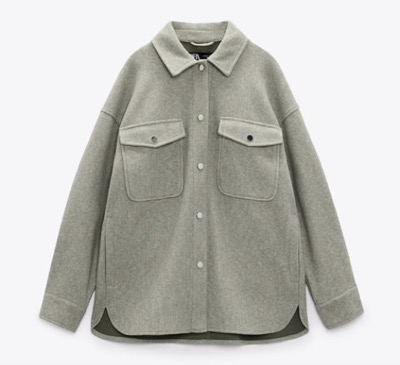 ZARAプラッシュジャージー シャツジャケット8話：グレーのシャツジャケット