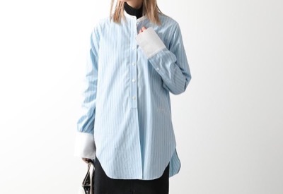 MARNI (マルニ)ノーカラー ダブルカフス ストライプ シャツ9話：ブルーのストライプシャツ
