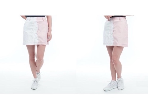 TOMMY HILFIGER GOLFレディース シャンブレー フロントボタンスカート8話：ピンクと白のミニスカート
