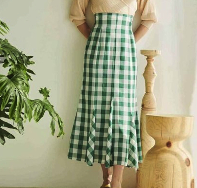 And Couture（アンドクチュール）・グリーンのギンガムチェックマーメイドスカート
