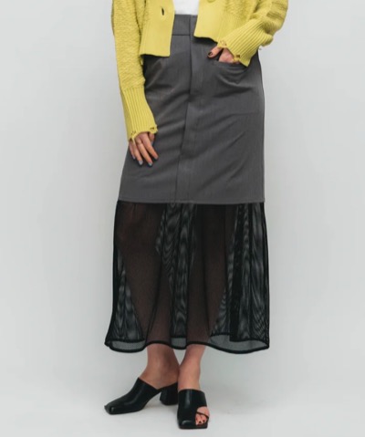 led-tokyo(レッドトウキョウ)MESH MERMAID LONG SKIRT/ GRAY【番宣衣装】グレーの裾フレアスカート