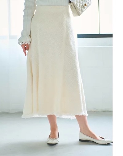 La boutique BonBon / ファンシーツイードマーメイドスカート白いロングフレアスカート