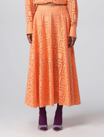 MSGM（エムエスジーエム）・オレンジの刺繍スカート