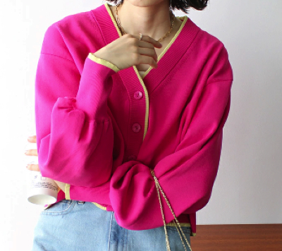 GeeRA（ジーラ）・ピンクの配色デザインカーディガン