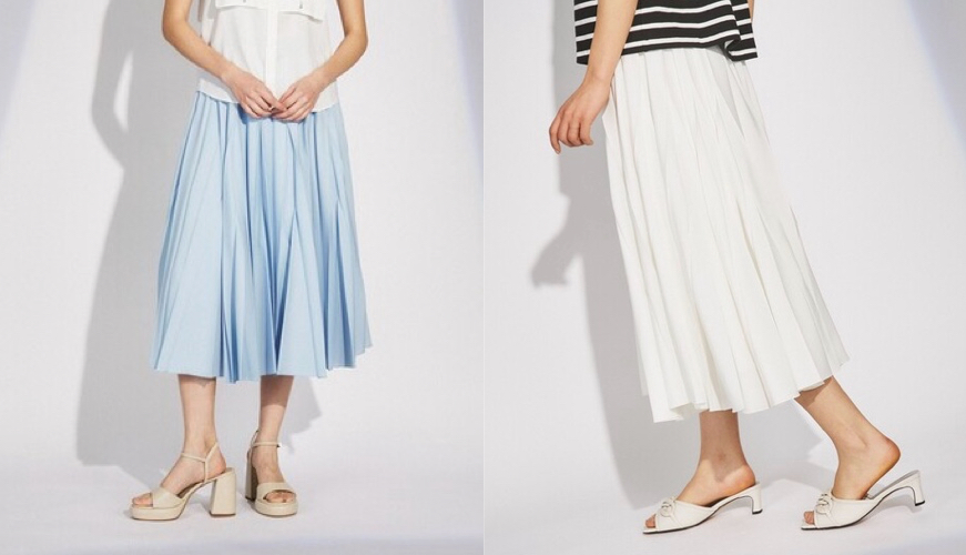 GRACE CONTINENTAL（グレースコンチネンタル）タフタマチプリーツスカート着用画像と色違いのホワイト