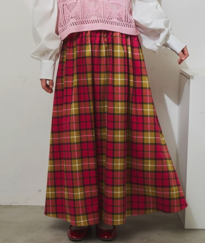merlot（メルロー）・ピンク系のチェック柄スカート