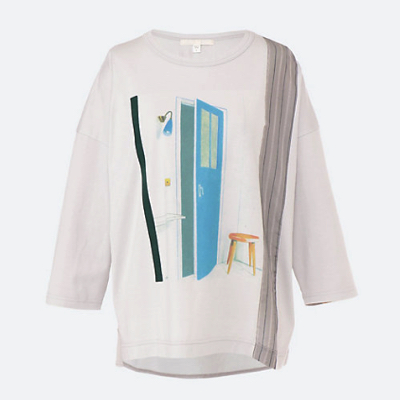 KEI Hayama PLUS（ケイハヤマプリュス）ホワイトの七分丈プリントTシャツ