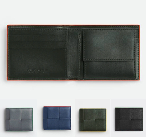 BOTTEGA VENETAオレンジラインのブラックの二つ折り財布