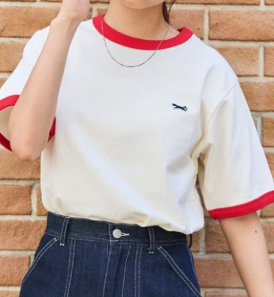 TOWN CRAFT × FREAK'S STORE（タウンクラフトxフリークスストア）白x赤の半袖Tシャツ