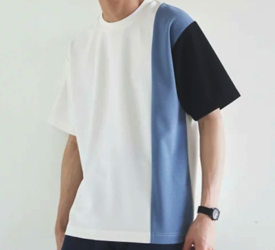 THE SHOP TK（ザ ショップ ティーケー）ホワイトxブルーの半袖Tシャツ