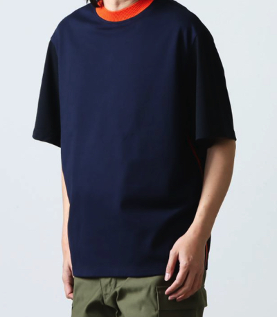 COOHEM（コーヘン）ネイビーxオレンジの半袖Tシャツ