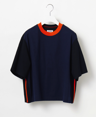 COOHEM（コーヘン）ネイビーxオレンジの半袖Tシャツ