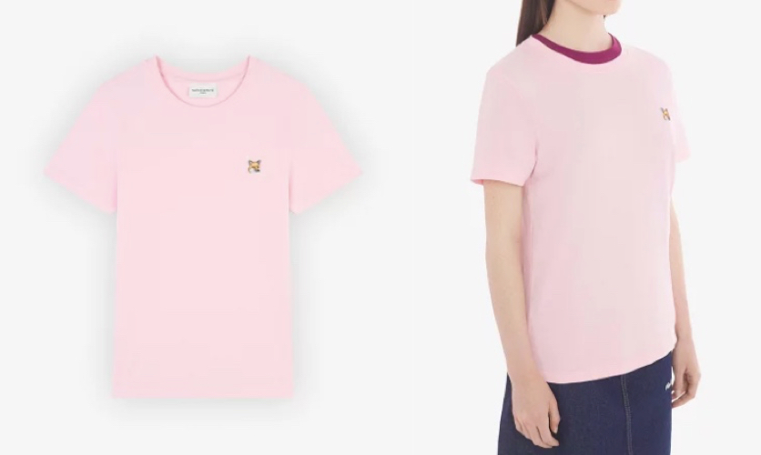 Maison Kitsuneピンクのきつねロゴ半袖Tシャツ
