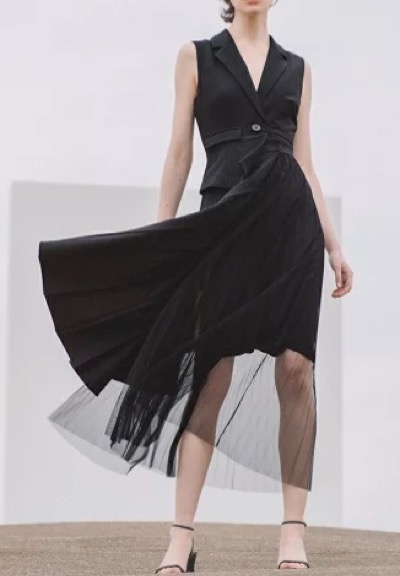 スナイデル スイッチングデザインワンピース BLK/0ブラックのアシメデザインドレス