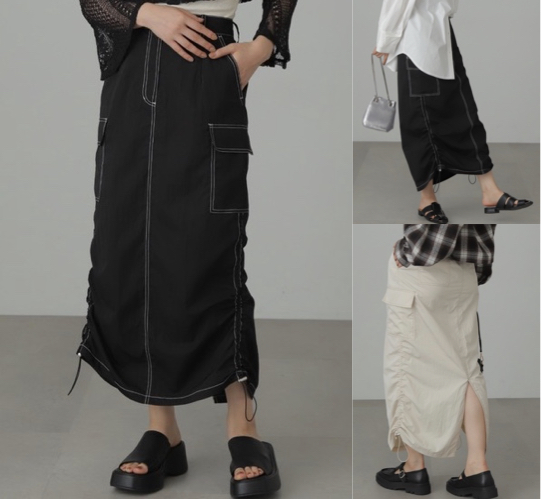 
FREE'S MARTブラックのステッチデザインロングスカート