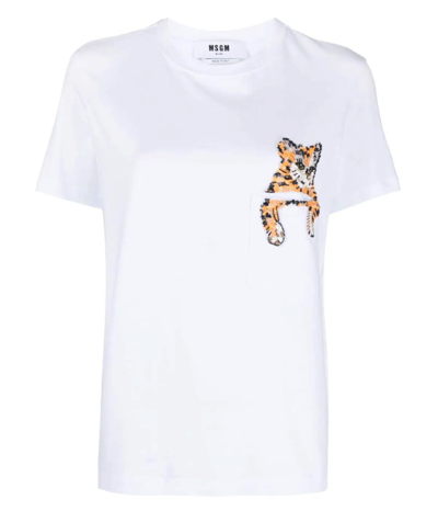 MSGM（エムエスジーエム）ホワイトのネコデザイン半袖Tシャツ