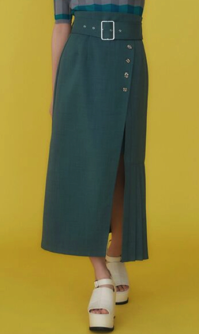 MURUA (ムルーア)グリーンのアシメプリーツスカート