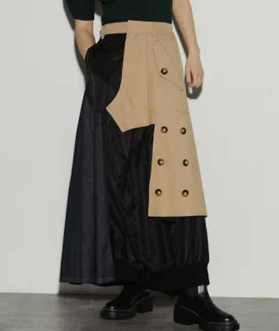 UN3D.（アンスリード）ベージュxブラックのミックススカート