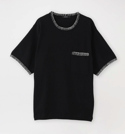 LOVELESS（ラブレス）ブラックの半袖ニットステッチTシャツ