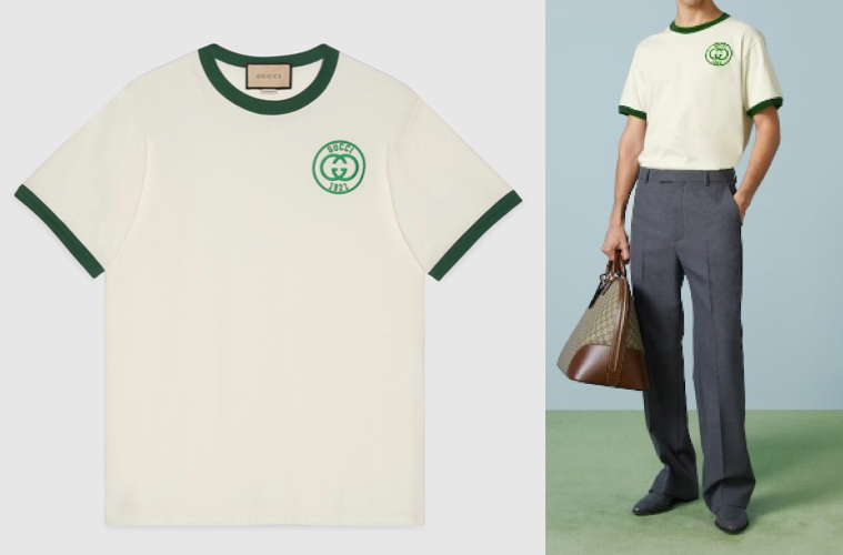 GUCCI（グッチ）ホワイトのグリーン配色Tシャツ
