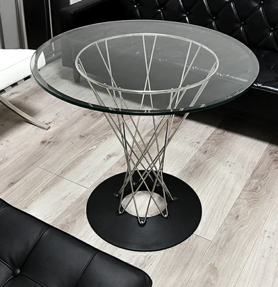 サイクロンテーブル円形ガラス天板のダイニングテーブル