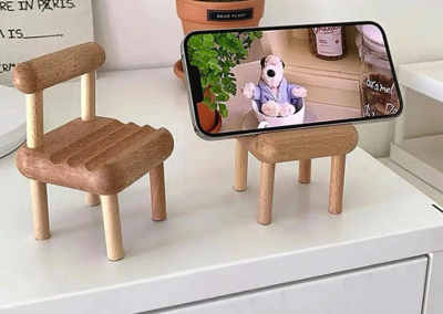 木製の椅子デザインスマホスタンドスマホスタンド 卓上 タブレットスタンド 椅子 2点セット iPhone