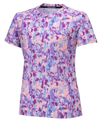 MIZUNO（ミズノ）パープルxピンクのフラワープリント半袖Tシャツ