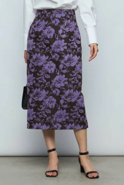 NOLLEY'S Sophi（ノーリーズ ソフィー）ブラウンxパープルの花柄ジャガードタイトスカート