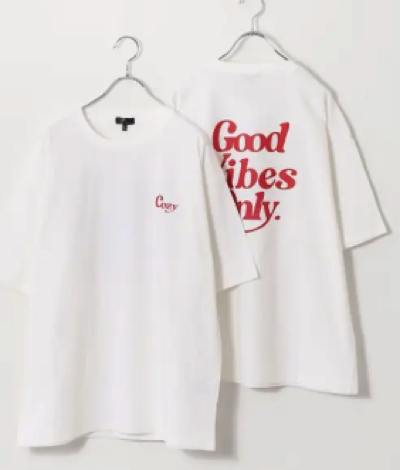 ZIP CLOTHING STORE（ジップクロージングストア）ホワイトxレッドのロゴ半袖Tシャツ