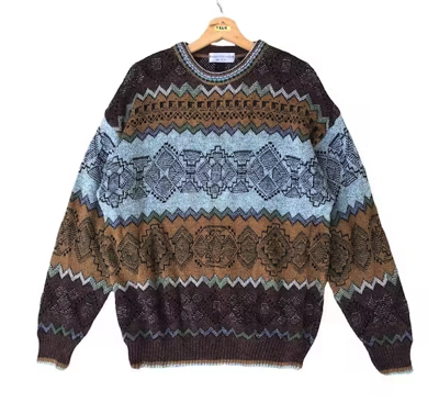 Coloured Cable Knit Sweater × Italian Designers × Navajoブラウンxグレーの総柄ニット