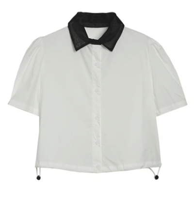 MICALLE MICALLE（ミカーレミカーレ）ホワイトx黒襟の半袖シャツ
