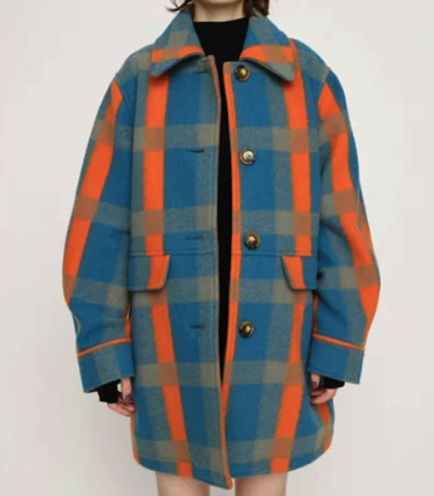 SLY（スライ）ブルーxオレンジのチェック柄コート