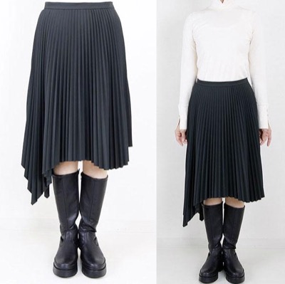 LIVIANACONTIブラックのアシメデザインプリーツスカート